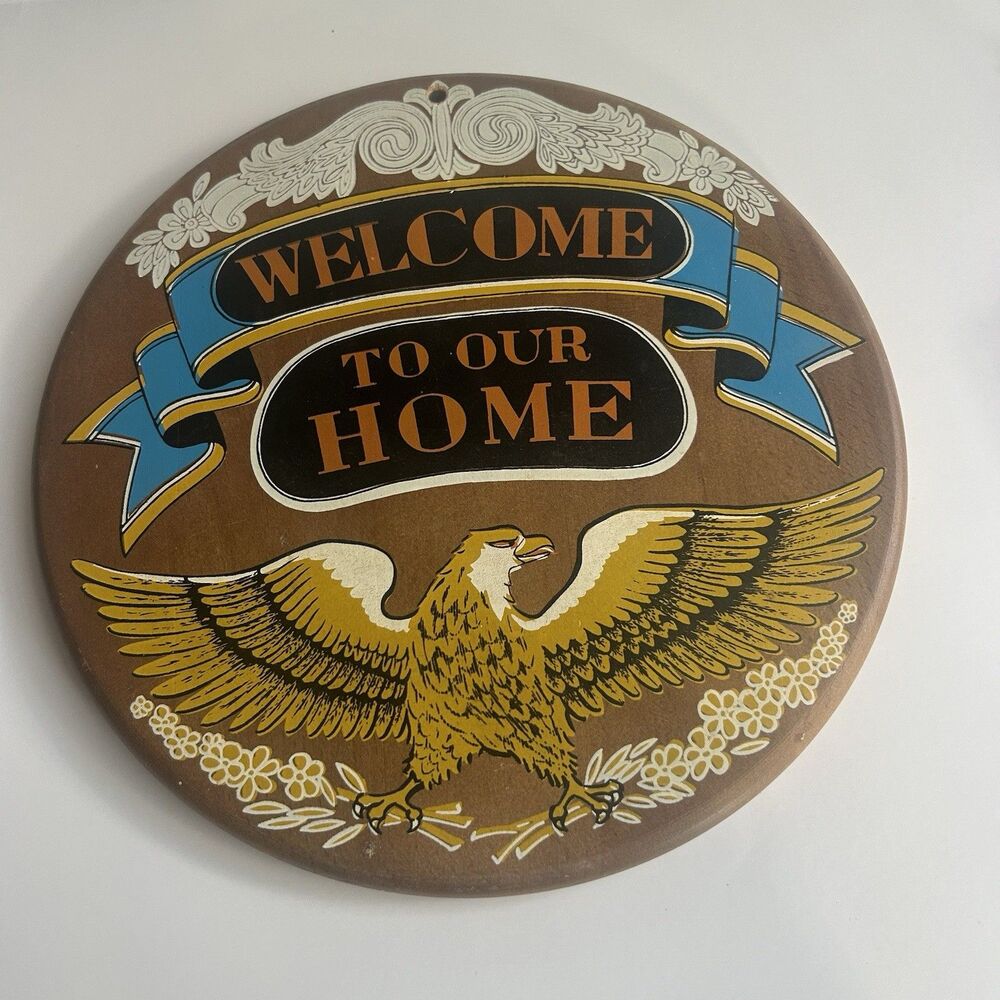 Vintage Enesco Imports Japan Wood Wall Plaque Welcome To Our Home